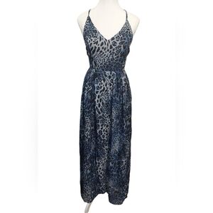 Blue Leopard Print Long Maxi Dress Size Medium.
